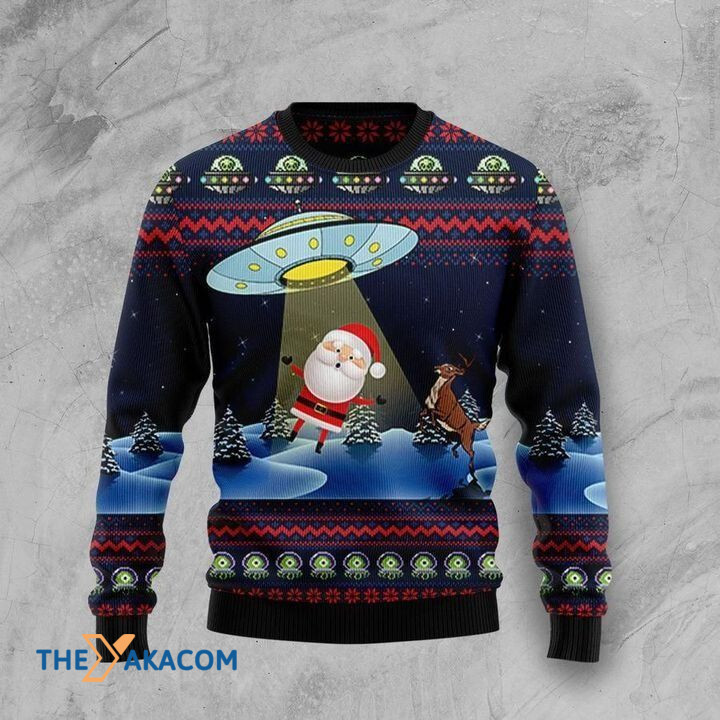 Santa Claus With UFO Gift For Christmas Ugly Christmas Sweater