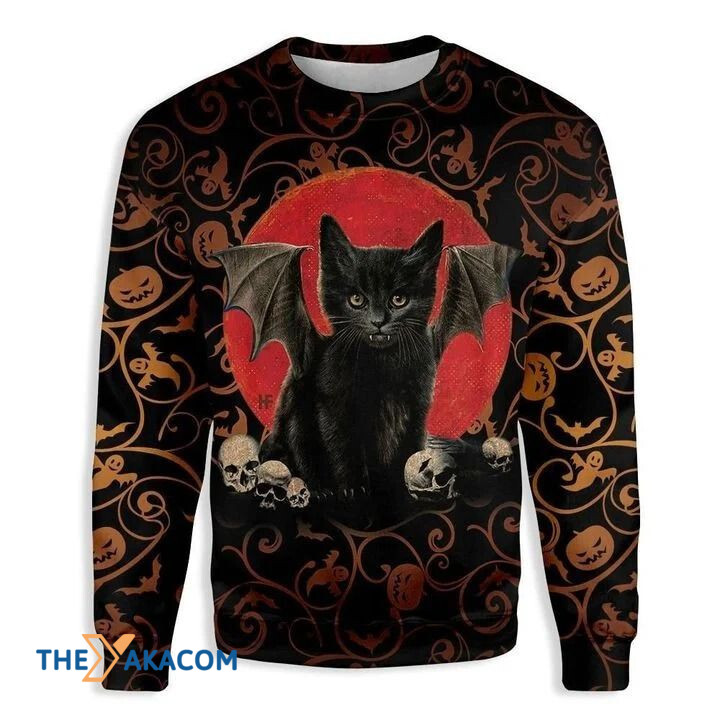 Scared Black Cat Has Bat Wings Gift For Christmas Ugly Christmas Sweater