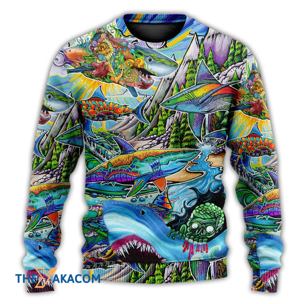 Shark Hippie Colorful Art Peace Gift For Lover Ugly Christmas Sweater