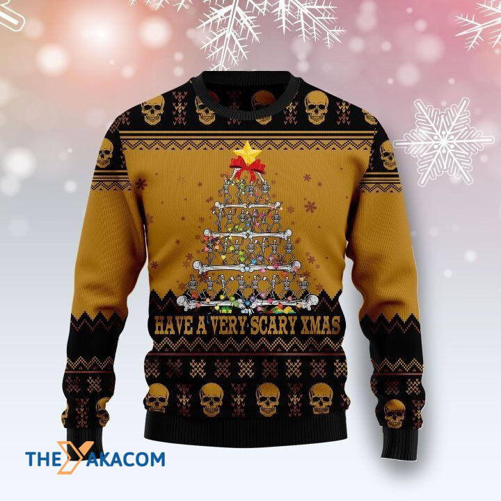 Skeleton Made A Christmas Tree Have A Very Scary Xmas Gift For Christmas Ugly Christmas Sweater