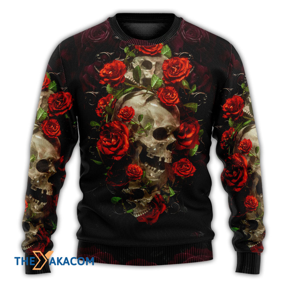 Skull And Roses Art Gift For Lover Ugly Christmas Sweater