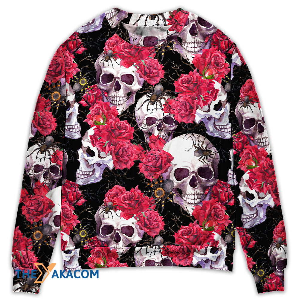 Skull And Roses With Spidy Gift For Lover Ugly Christmas Sweater