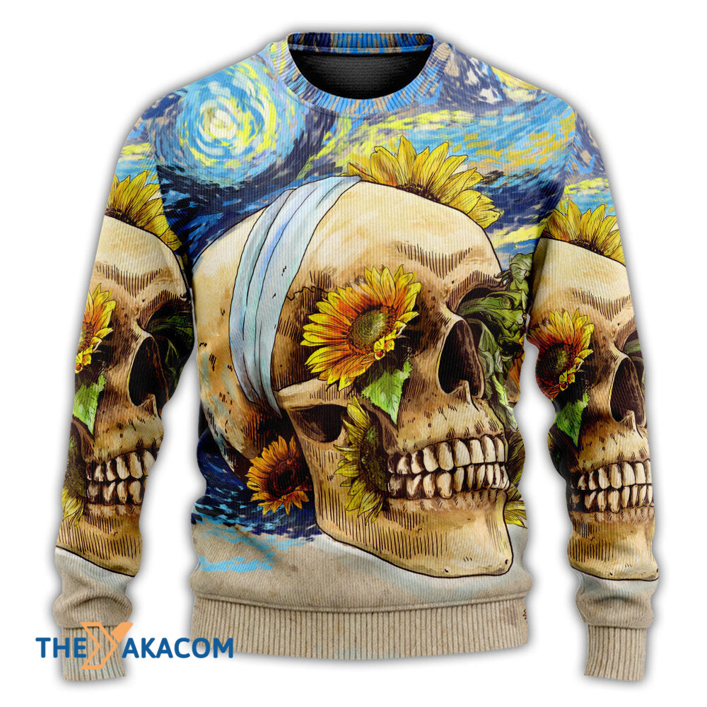 Skull And Sunflower Vintage Amazing Starry Night Gift For Lover Ugly Christmas Sweater