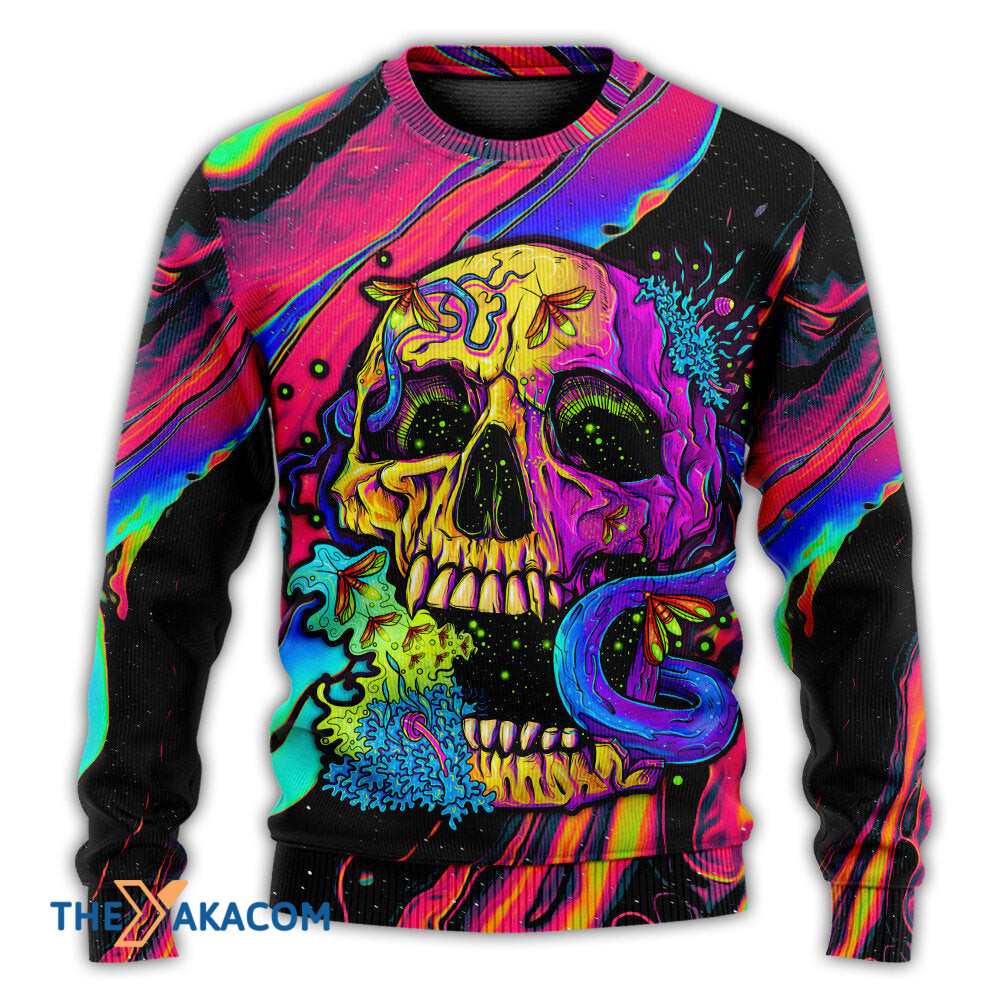 Skull And moth Night Butterfly Neon Style Gift For Lover Ugly Christmas Sweater