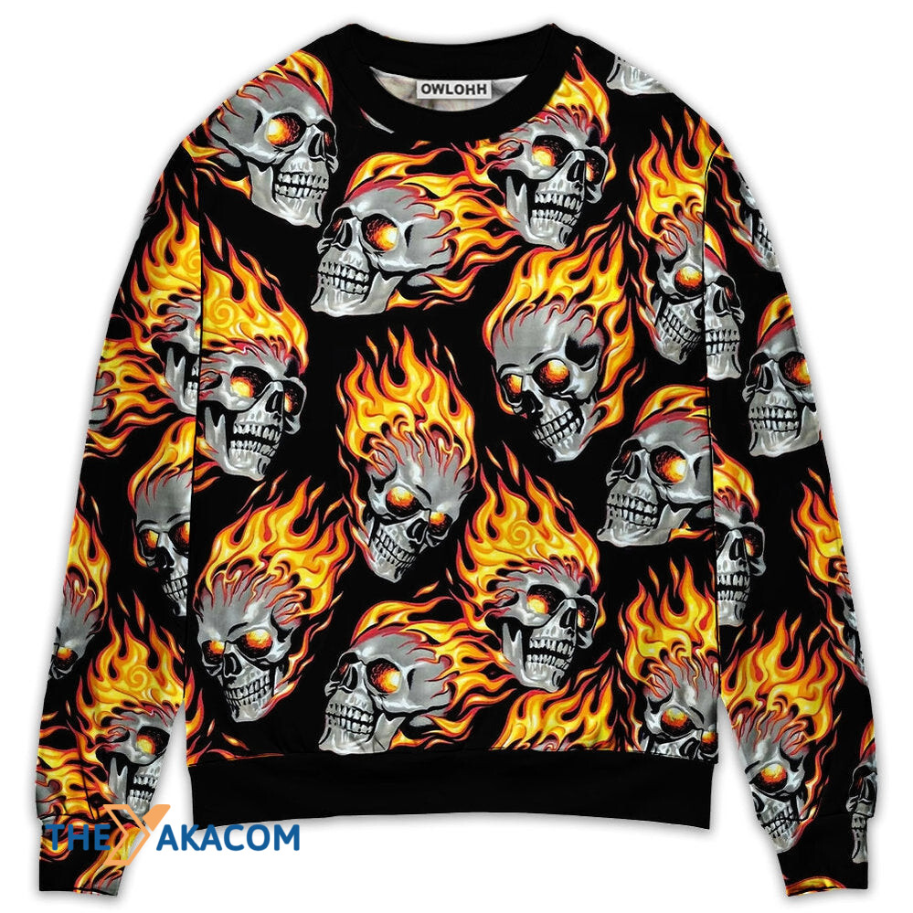 Skull Cool On Fire Gift For Lover Ugly Christmas Sweater