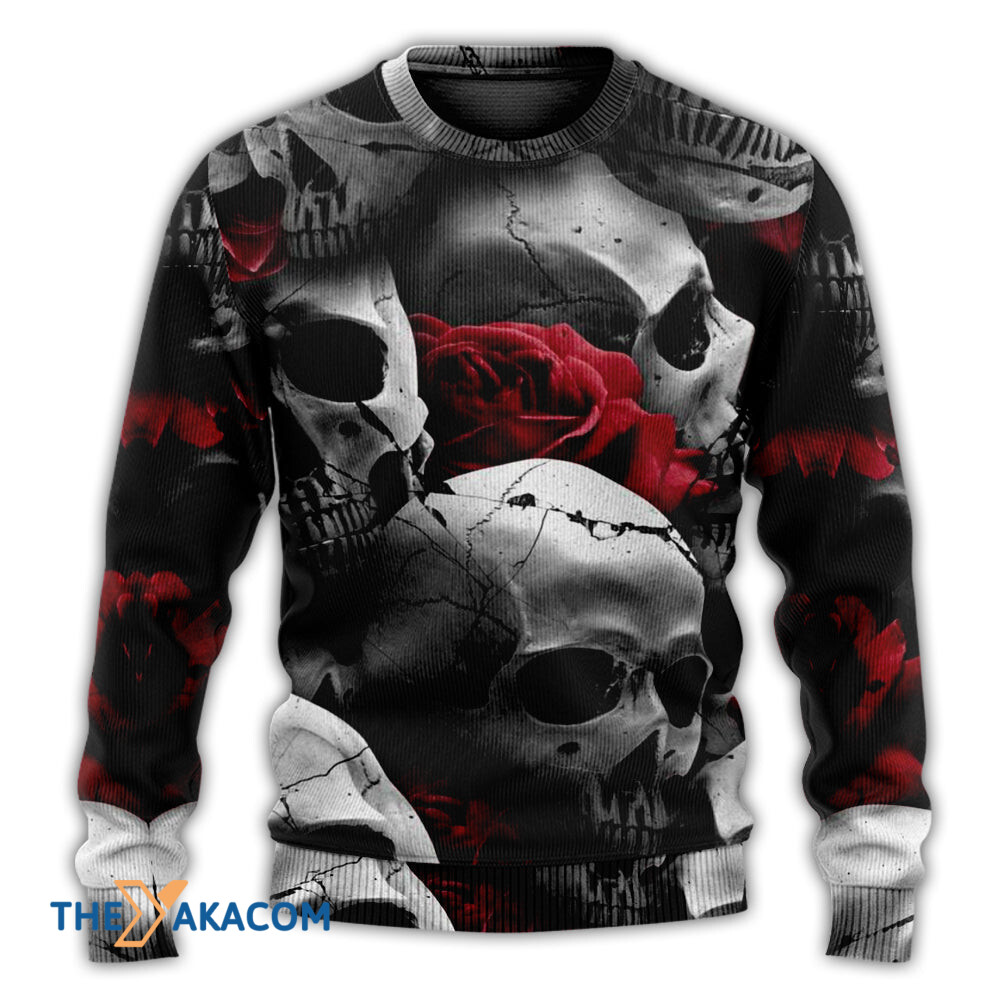 Skull Death Love Rose Gift For Lover Ugly Christmas Sweater