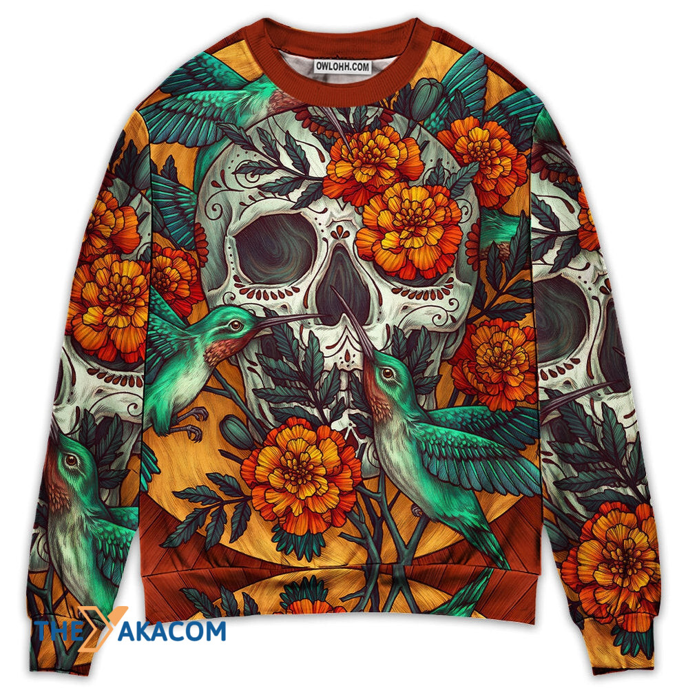 Skull Floral Skull Hummingbird Gift For Lover Ugly Christmas Sweater