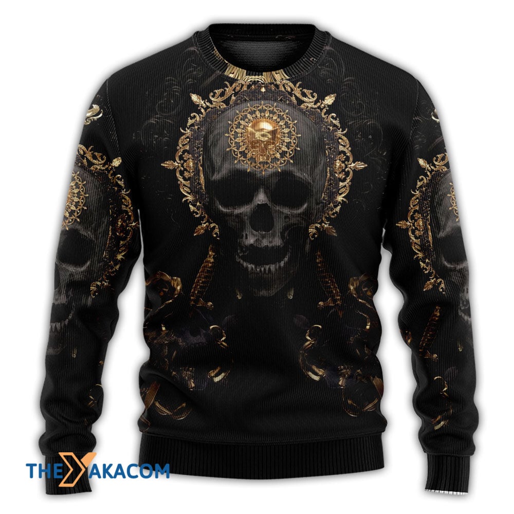 Skull Golden Skull True King Stay True Till Death Gift For Lover Ugly Christmas Sweater