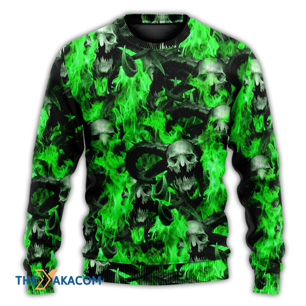 Skull Green Flame Burn Gift For Lover Ugly Christmas Sweater