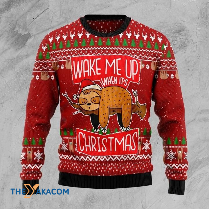 Sloth Art Wake Me Up When It's Christmas Gift For Christmas Ugly Christmas Sweater