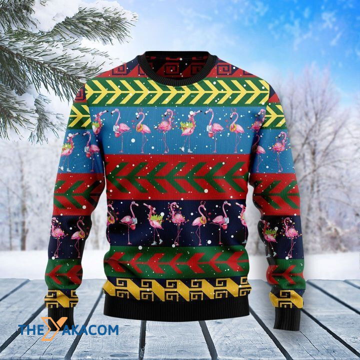 Snow Pink Flamingo Patterns In Winter Gift For Christmas Ugly Christmas Sweater