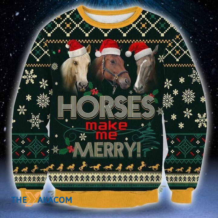 Snowflakes And Horses Make Me Merry Gift For Christmas Ugly Christmas Sweater