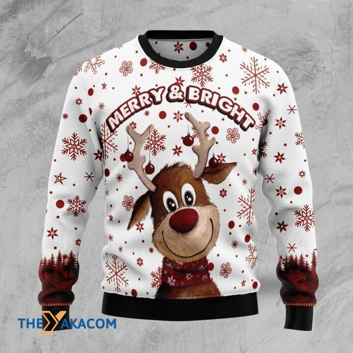 So Cute Little Reindeer Merry And Bright Gift For Christmas Ugly Christmas Sweater