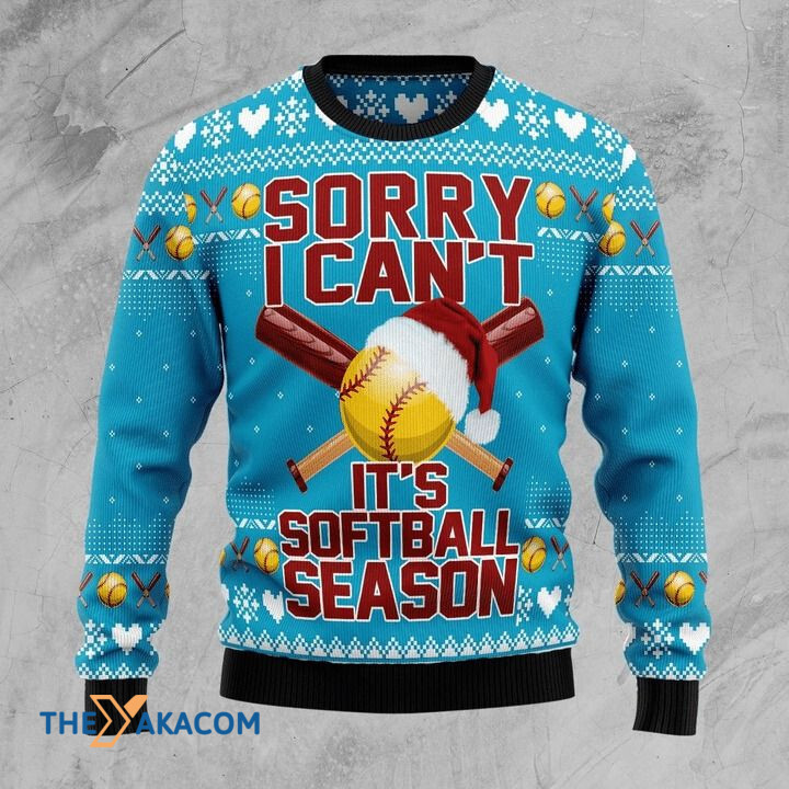 Sorry I Can't It's Softball Season Gift For Christmas Ugly Christmas Sweater