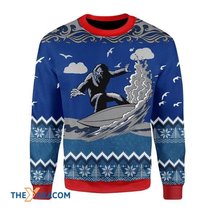 Strong Bigfoot Surfing On The Waves Gift For Christmas Ugly Christmas Sweater