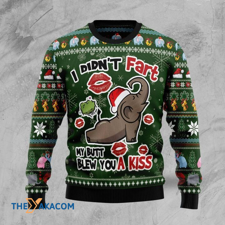 Yoga Elephant I Didn't Fart My Butt Blew You A Kiss Gift For Christmas Ugly Christmas Sweater