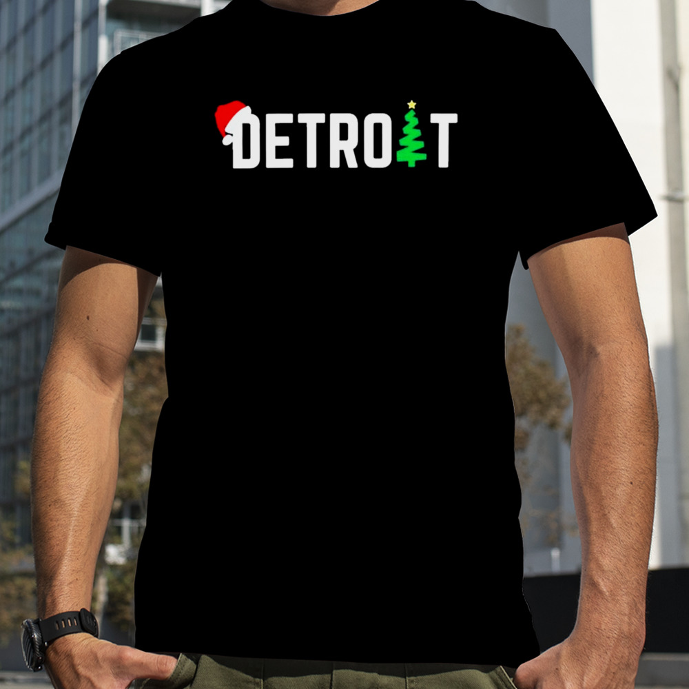 Detroit Happy Holidays Michigan Santa hat Merry Christmas shirt