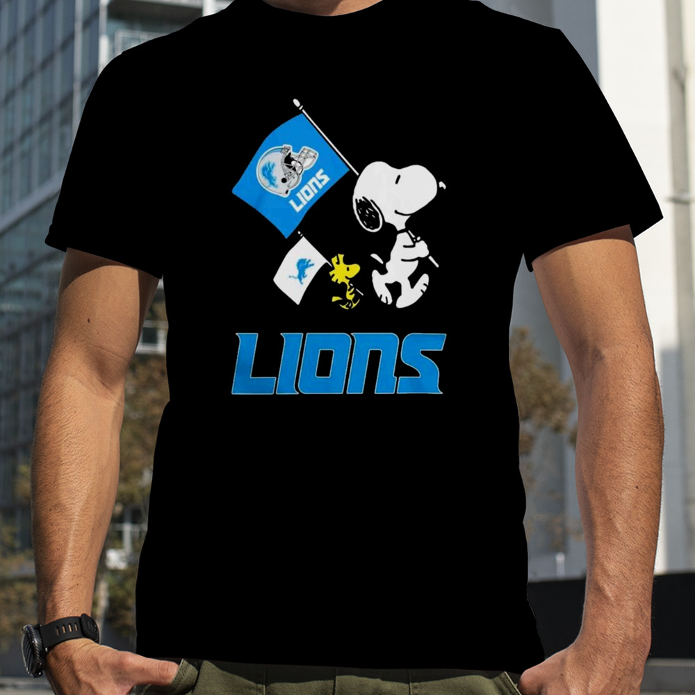 Detroit Lions Flag Helmet Snoopy And Woodstock tshirt