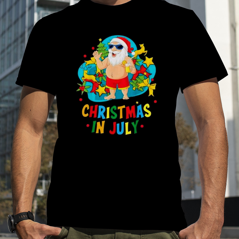 In July Santa Claus Tree Summer Oversized Christmas T-shirt