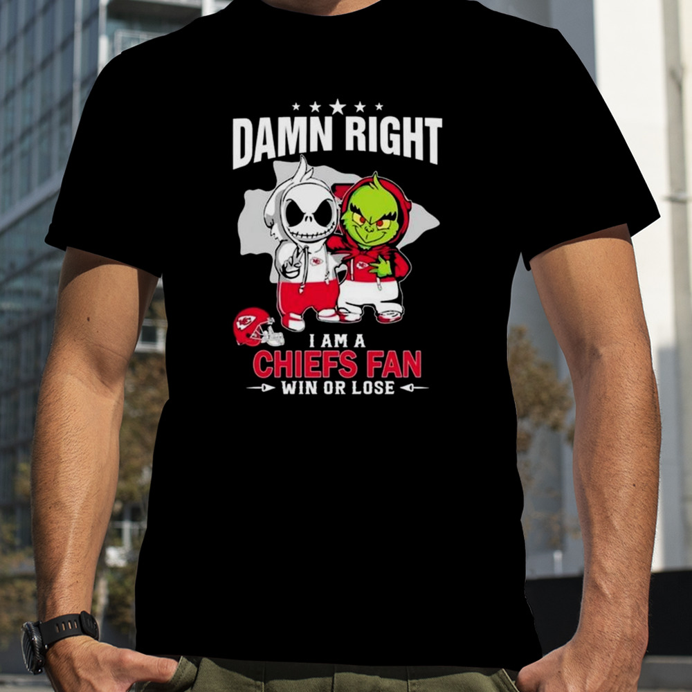 Jack Skellington And Grinch Damn Right I Am A Kansas City Chiefs Fan Win Or Lose shirt