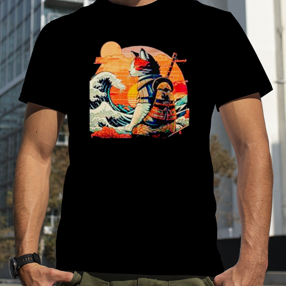 Japanese retro samuraI cat the great wave shirt