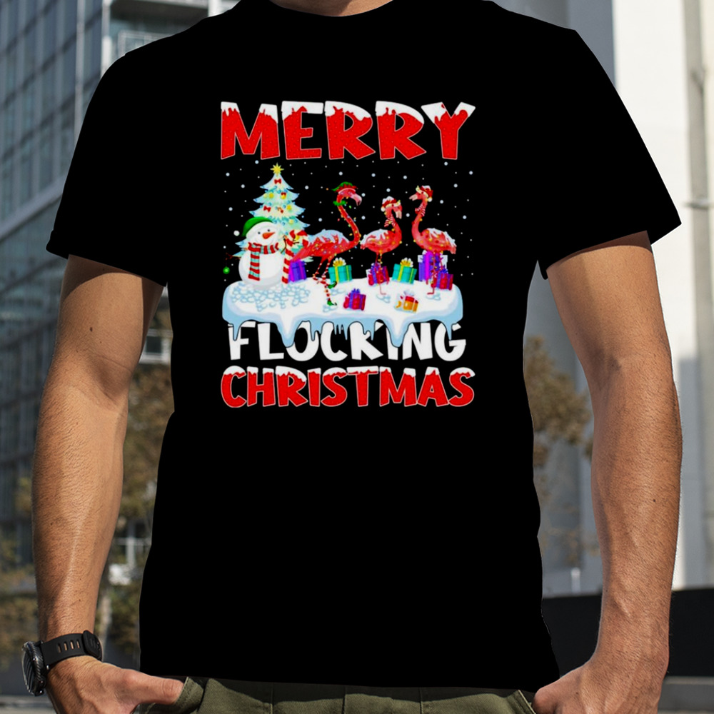 Flamingo merry flocking Christmas shirt