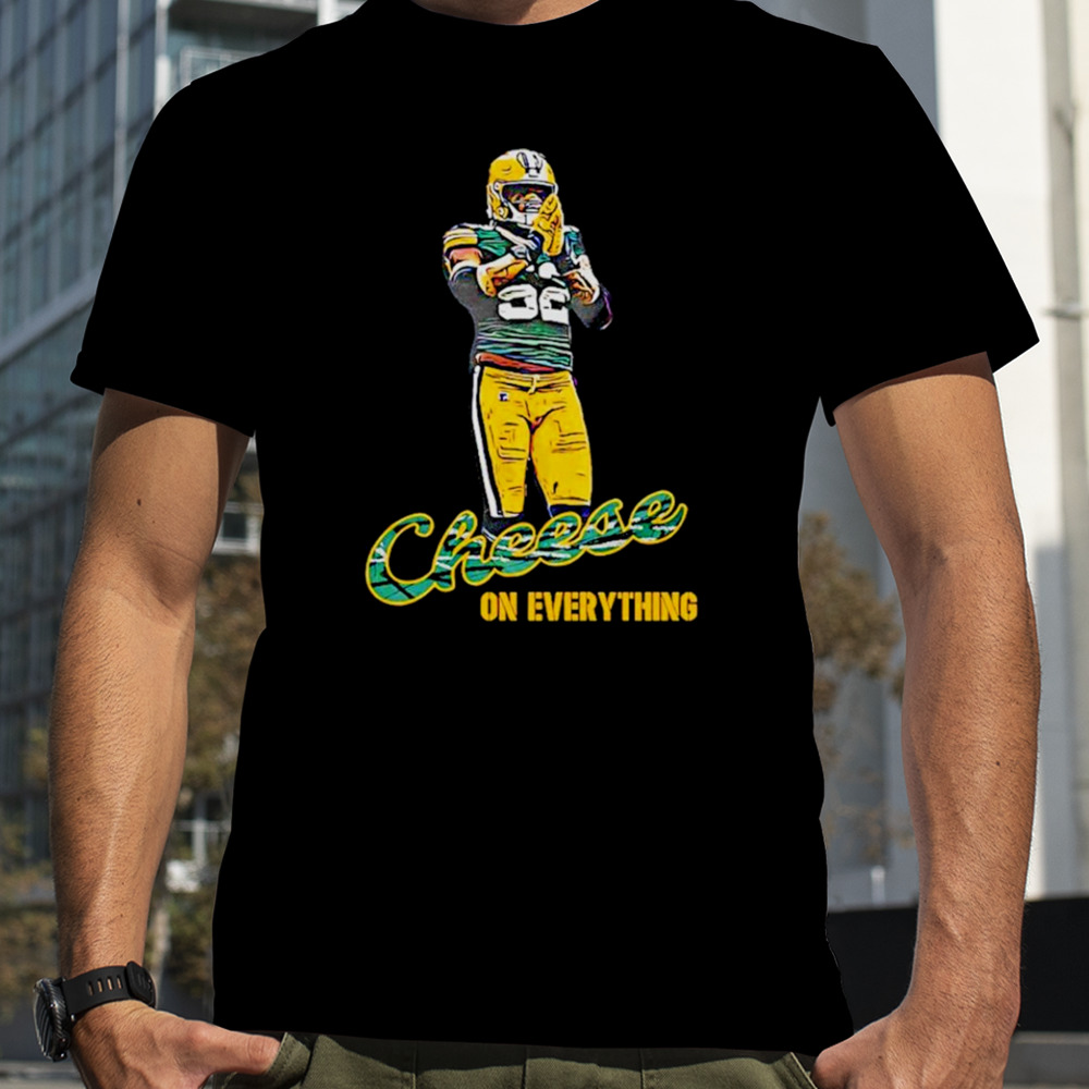 Rashan Gary wearing cheese on everything shirt