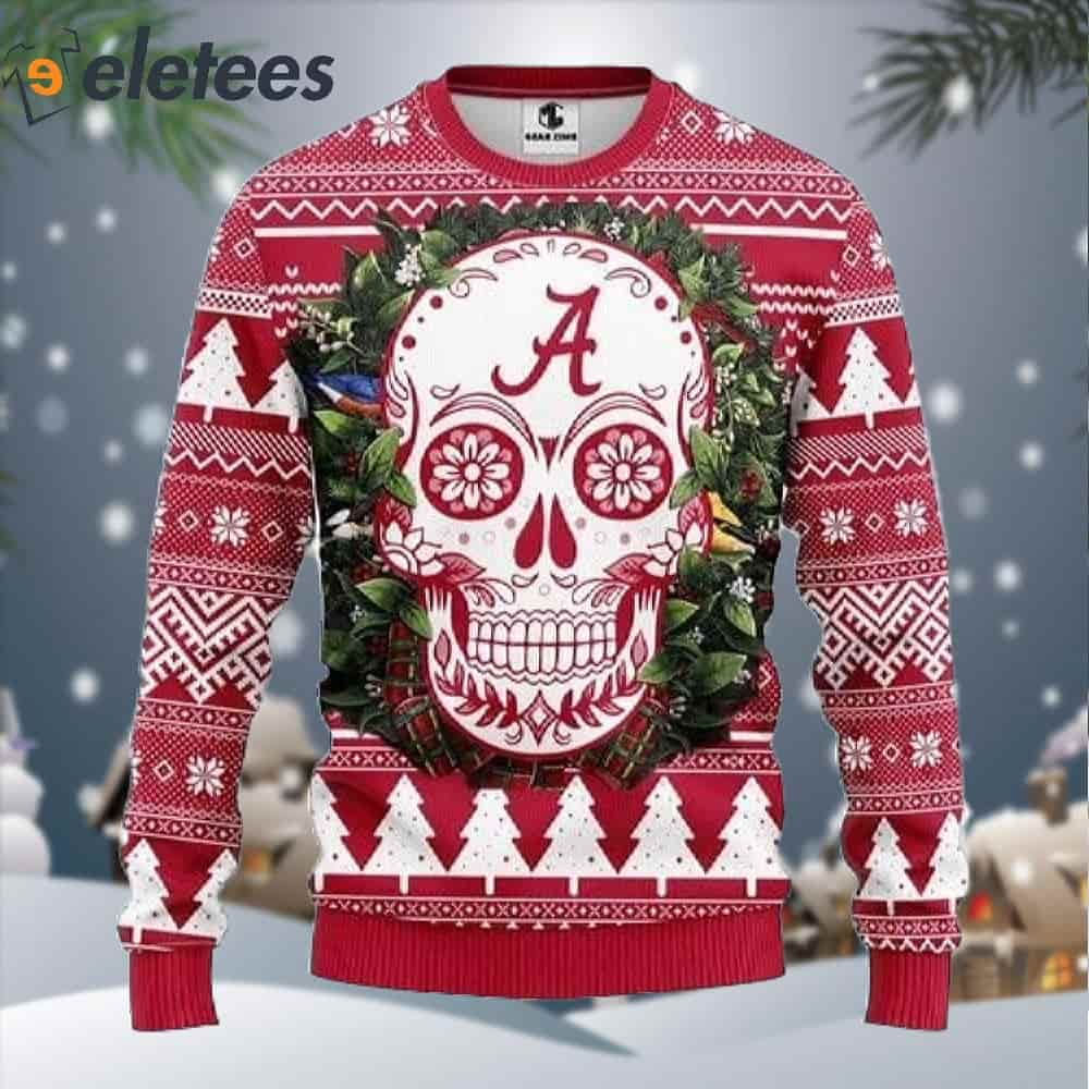 Alabama Crimson Tide Skull Flower Ugly Christmas Sweater