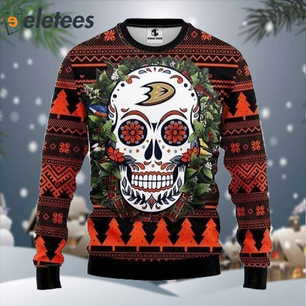 Anaheim Ducks Skull Flower Ugly Christmas Sweater