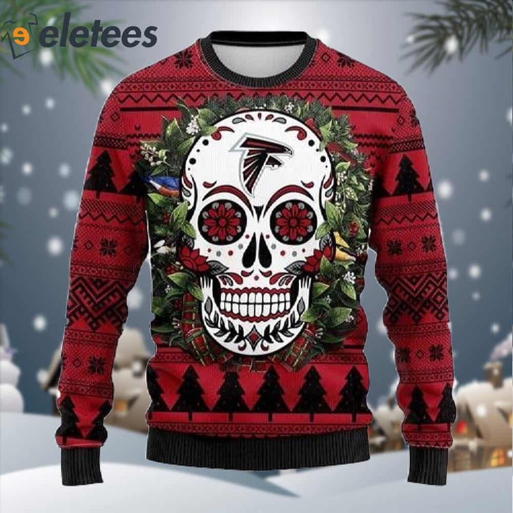 Atlanta Falcons Skull Flower Ugly Christmas Sweater