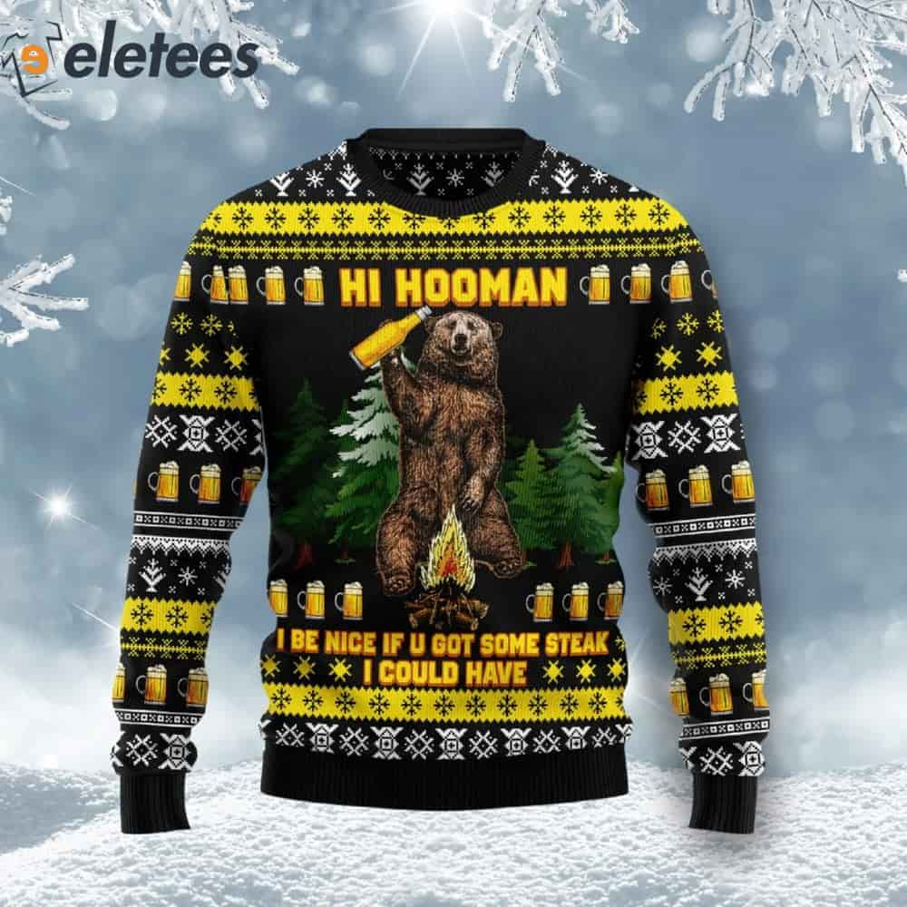 Bear Beer Hi Hooman Ugly Christmas Sweater