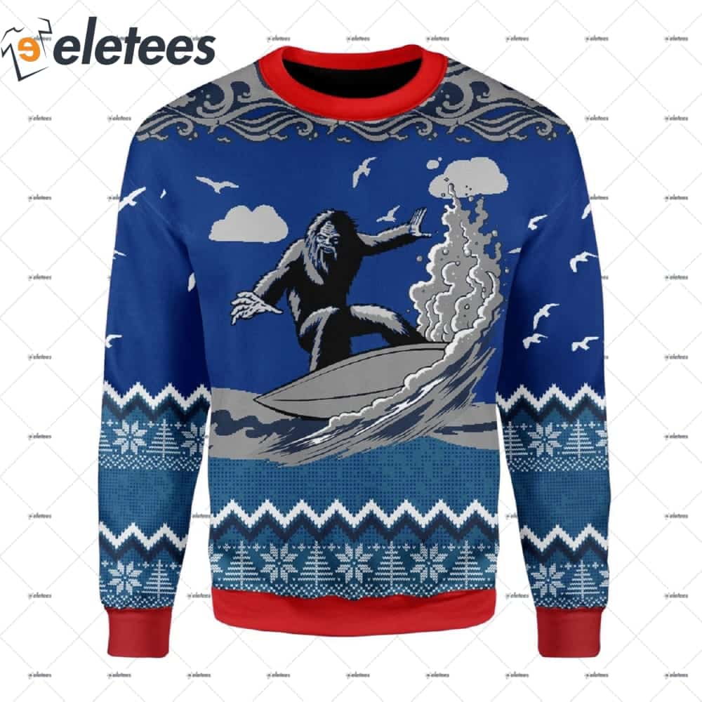 Bigfoot Surfing Ugly Christmas Sweater