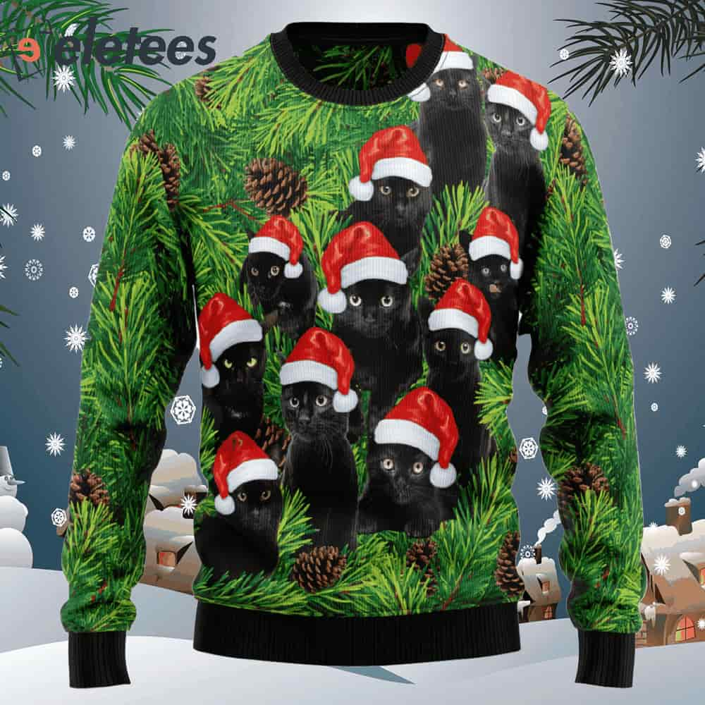 Black Cat Christmas Tree Ugly Christmas Sweater