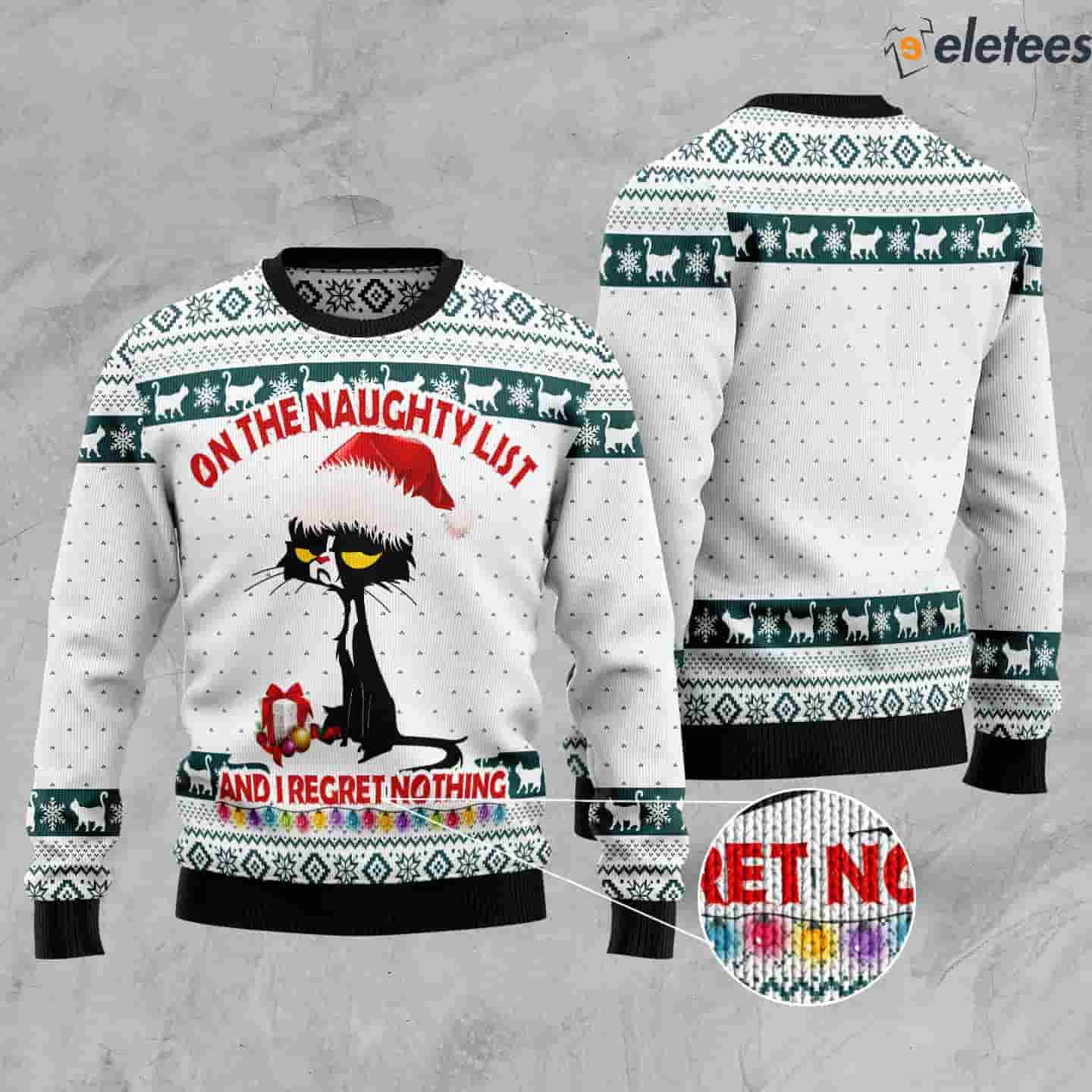 Black Cat Naughty List Ugly Christmas Sweater