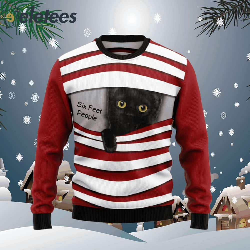 Black Cat Six Feet Ugly Christmas Sweater