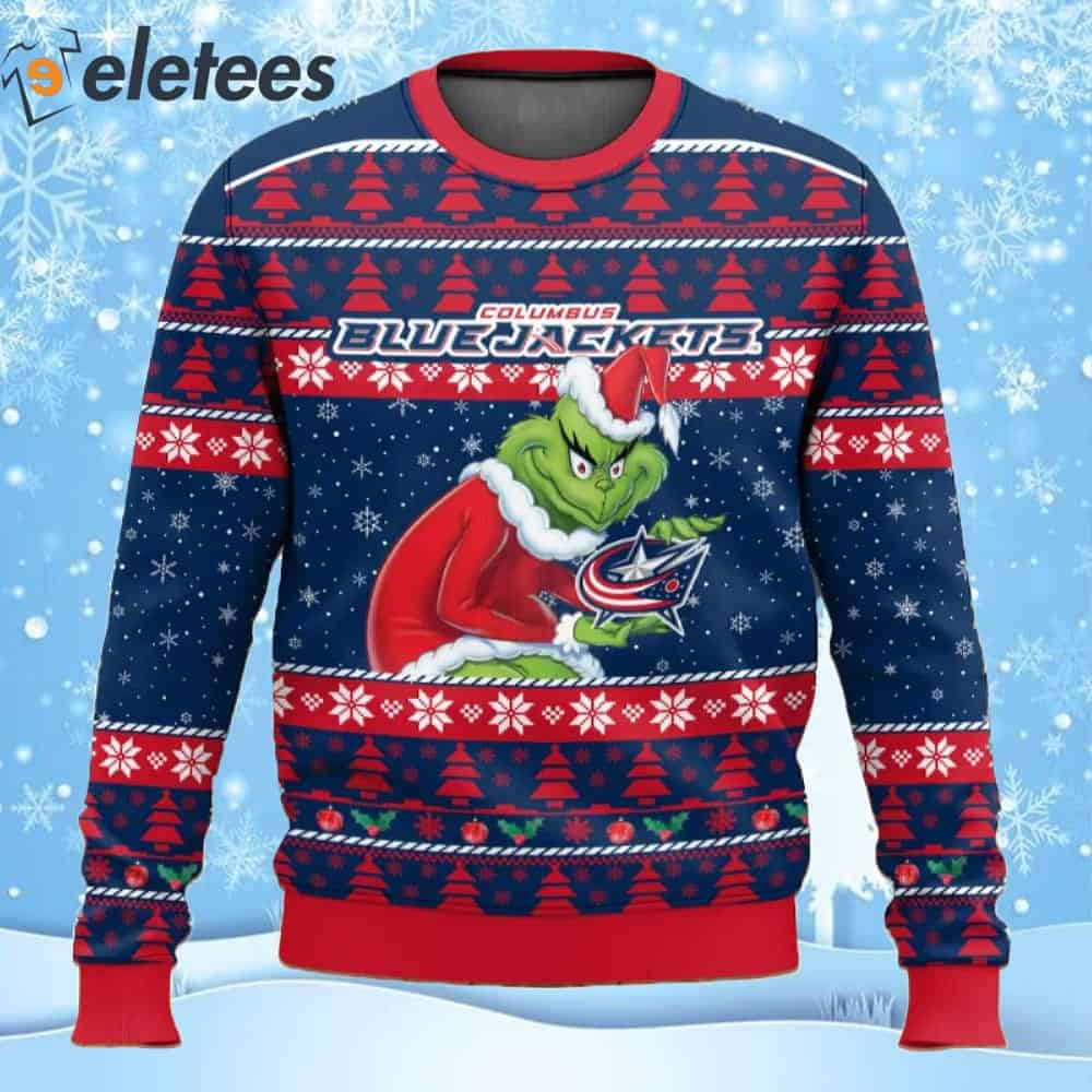 Blue Jackets Grnch Hockey Ugly Christmas Sweater