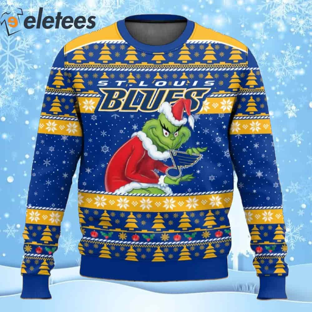 Blues Hockey Grnch Ugly Christmas Sweater