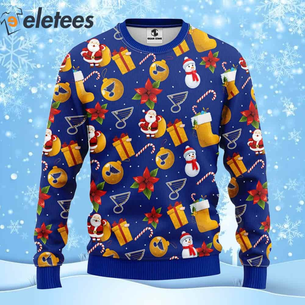 Blues Hockey Santa Snowman Ugly Christmas Sweater