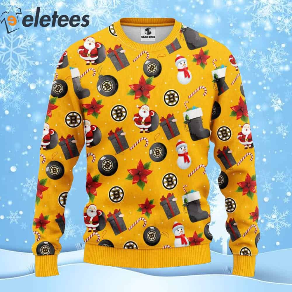 Bruins Hockey Santa Claus Snowman Ugly Christmas Sweater