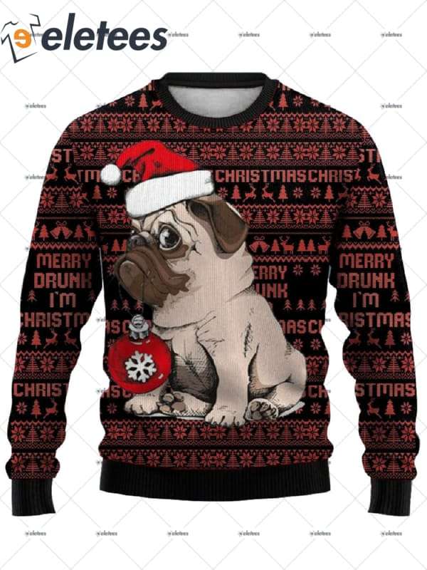 Bulldog Wearing Santa Hat Ugly Christmas Sweater