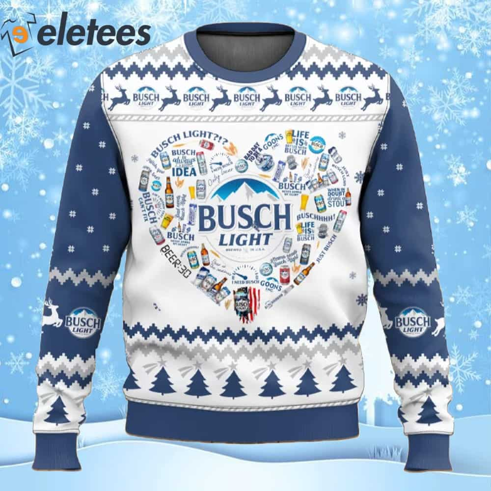 Busch Light Beer Heart Ugly Christmas Sweater