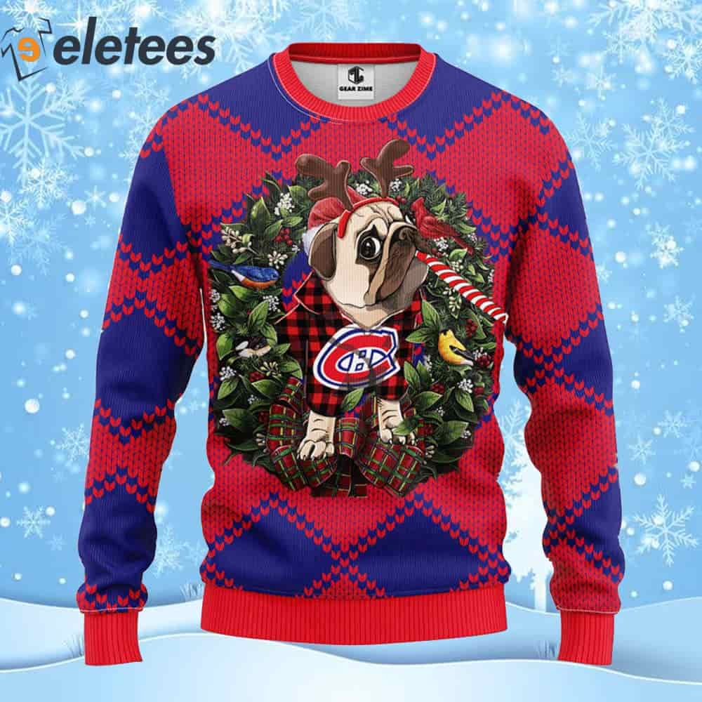 Canadiens Hockey Pug Dog Ugly Christmas Sweater