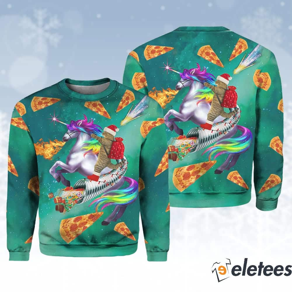 Cat Riding Unicorn Christmas Ugly Sweatshirt