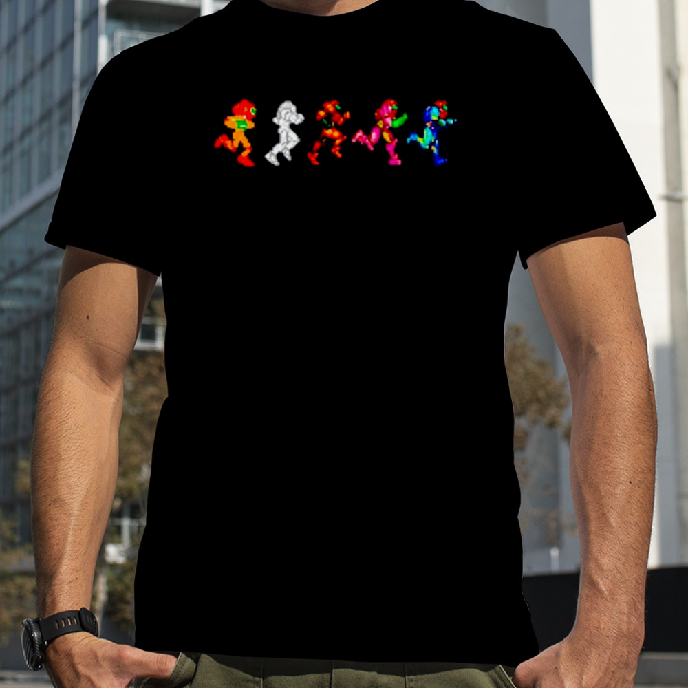 Evolution of samus metroid pixel art shirt