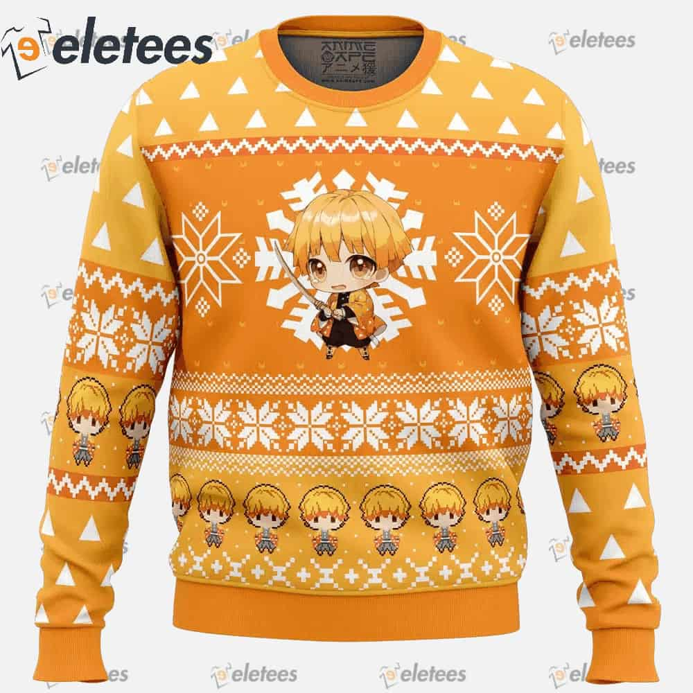 Chibi Christmas Zenitsu Agatsuma Demon Slayer Ugly Christmas Sweater