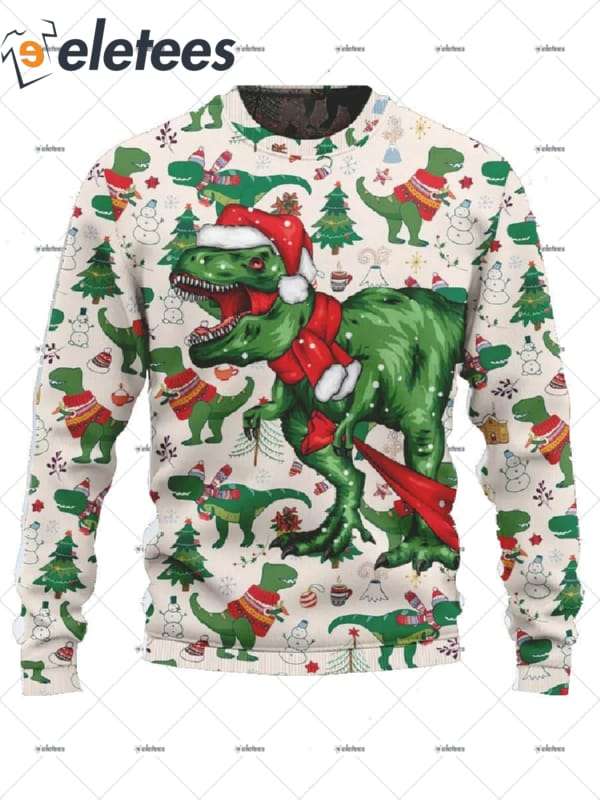 Christmas Dinosaur Print Ugly Sweater