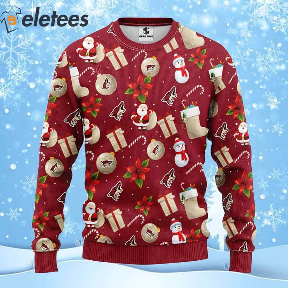 Coyotes Hockey Santa Snowman Ugly Christmas Sweater