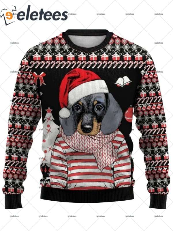 Dachshund Print With Santa Hat Ugly Christmas Sweater