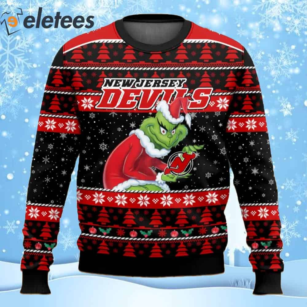 Devils Hockey Grnch Ugly Christmas Sweater