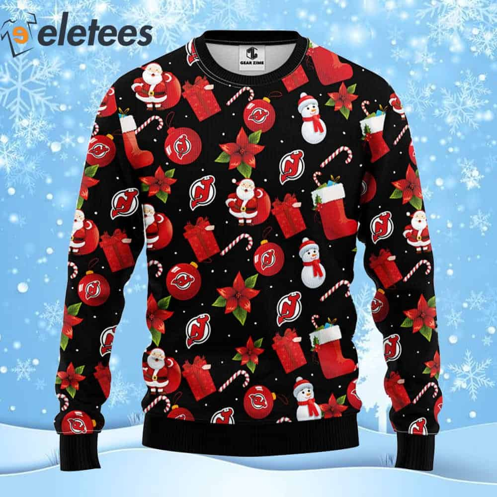 Devils Hockey Santa Claus Snowman Ugly Christmas Sweater